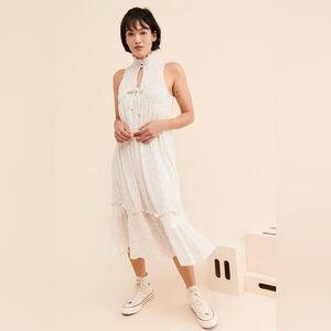 NWT Urban Outfitters Annabelle Ruffle Mock Neck Midi Dress, Size L